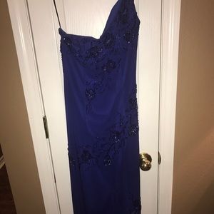 Blue beaded one shoulder cocktail dress!